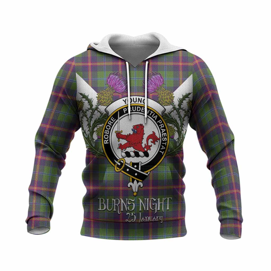 Young Tartan Family Crest Knitted Hoodie Scottish Burns Night Thistle Floral