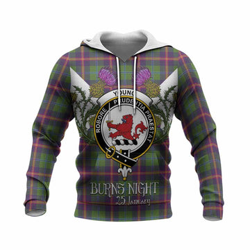 Young Tartan Family Crest Knitted Hoodie Scottish Burns Night Thistle Floral