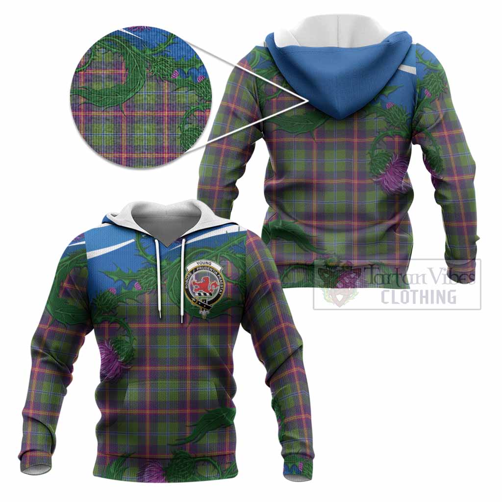 Young Tartan Family Crest Knitted Hoodie Thistle in Minimalism