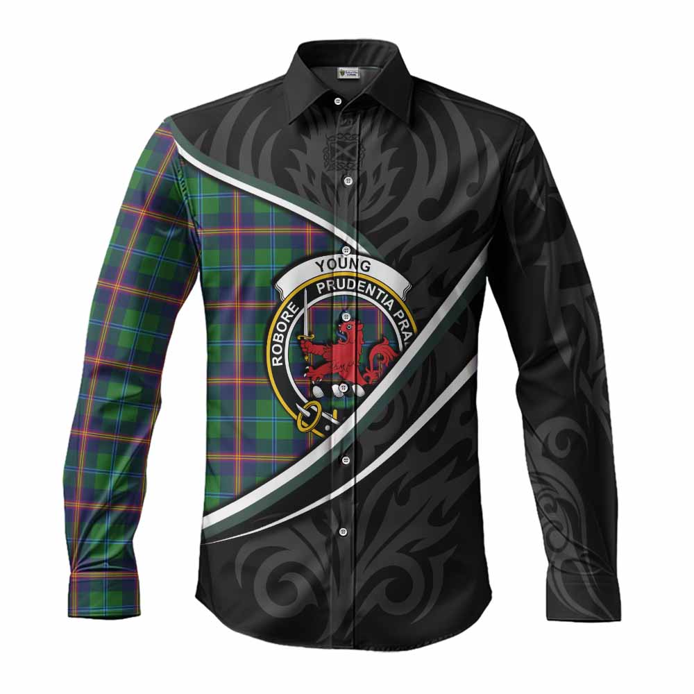 Young Tartan Family Crest Long Sleeve Button Shirts Celtic Scottish Thistle Floral - Tartan Vibes Clothing