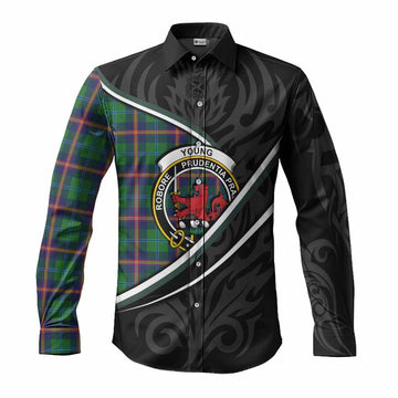 Young Tartan Family Crest Long Sleeve Button Shirts Celtic Scottish Thistle Floral