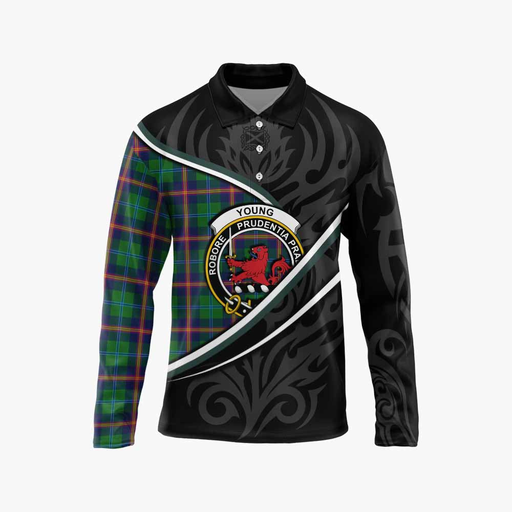 Young Tartan Family Crest Long Sleeve Polo Shirt Celtic Scottish Thistle Floral - Tartan Vibes Clothing
