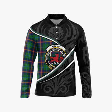 Young Tartan Family Crest Long Sleeve Polo Shirt Celtic Scottish Thistle Floral