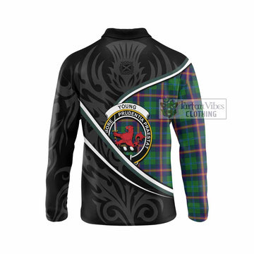 Young Tartan Family Crest Long Sleeve Polo Shirt Celtic Scottish Thistle Floral