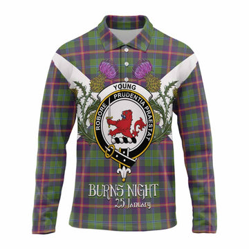 Young Tartan Family Crest Long Sleeve Polo Shirt Scottish Burns Night Thistle Floral