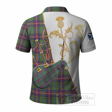 Young Tartan Family Crest Polo Shirt Bagpipes with Scottish Thistle