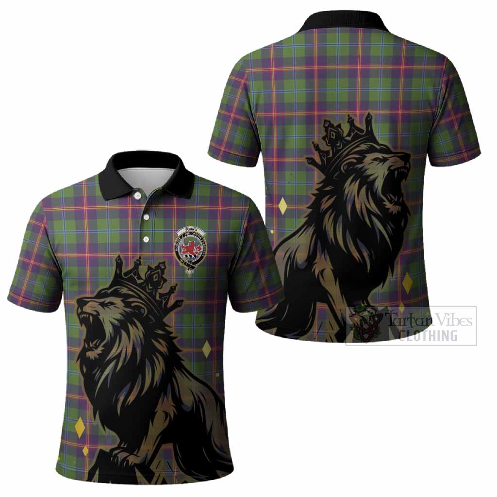 Young Tartan Family Crest Polo Shirt Crowned Lion Roaring