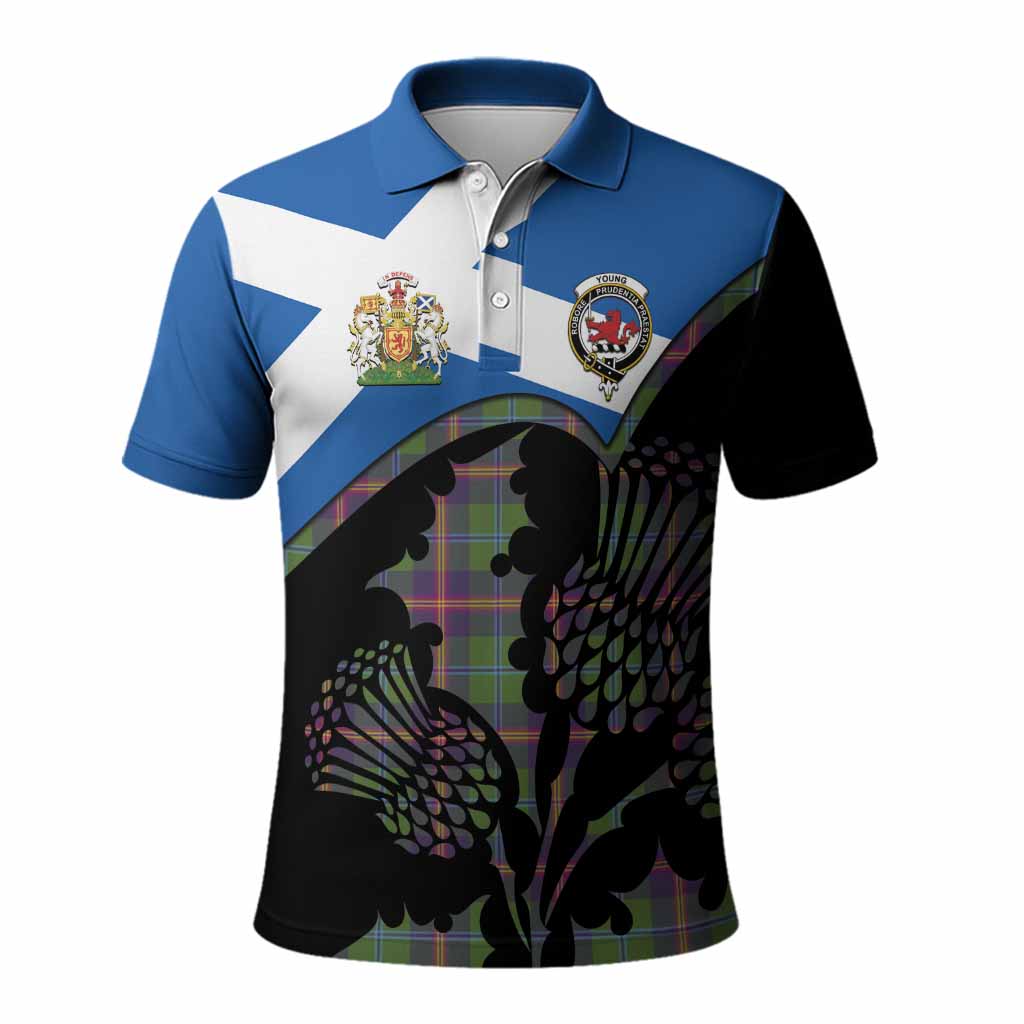 Young Tartan Family Crest Polo Shirt Scotland Thistle Floral Flag Style
