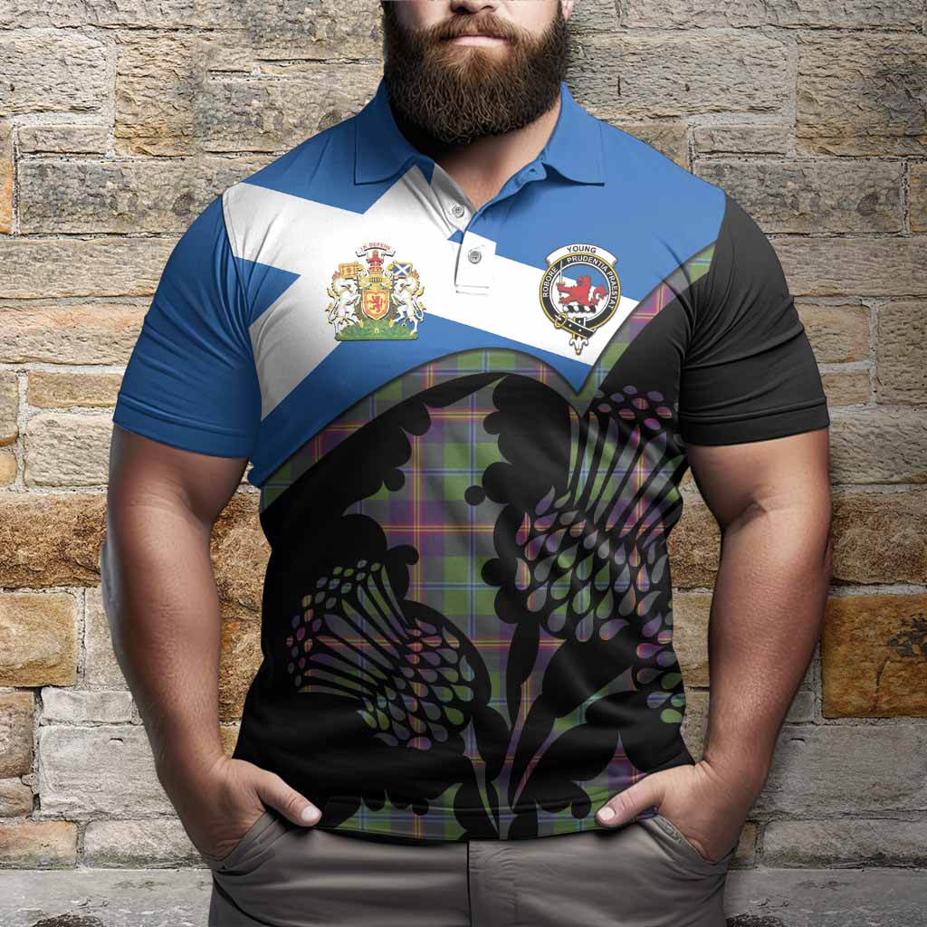 Young Tartan Family Crest Polo Shirt Scotland Thistle Floral Flag Style
