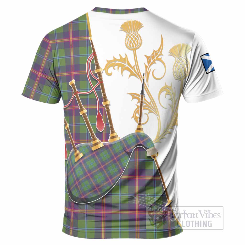 Young Tartan Family Crest T-Shirt Bagpipes with Scottish Thistle