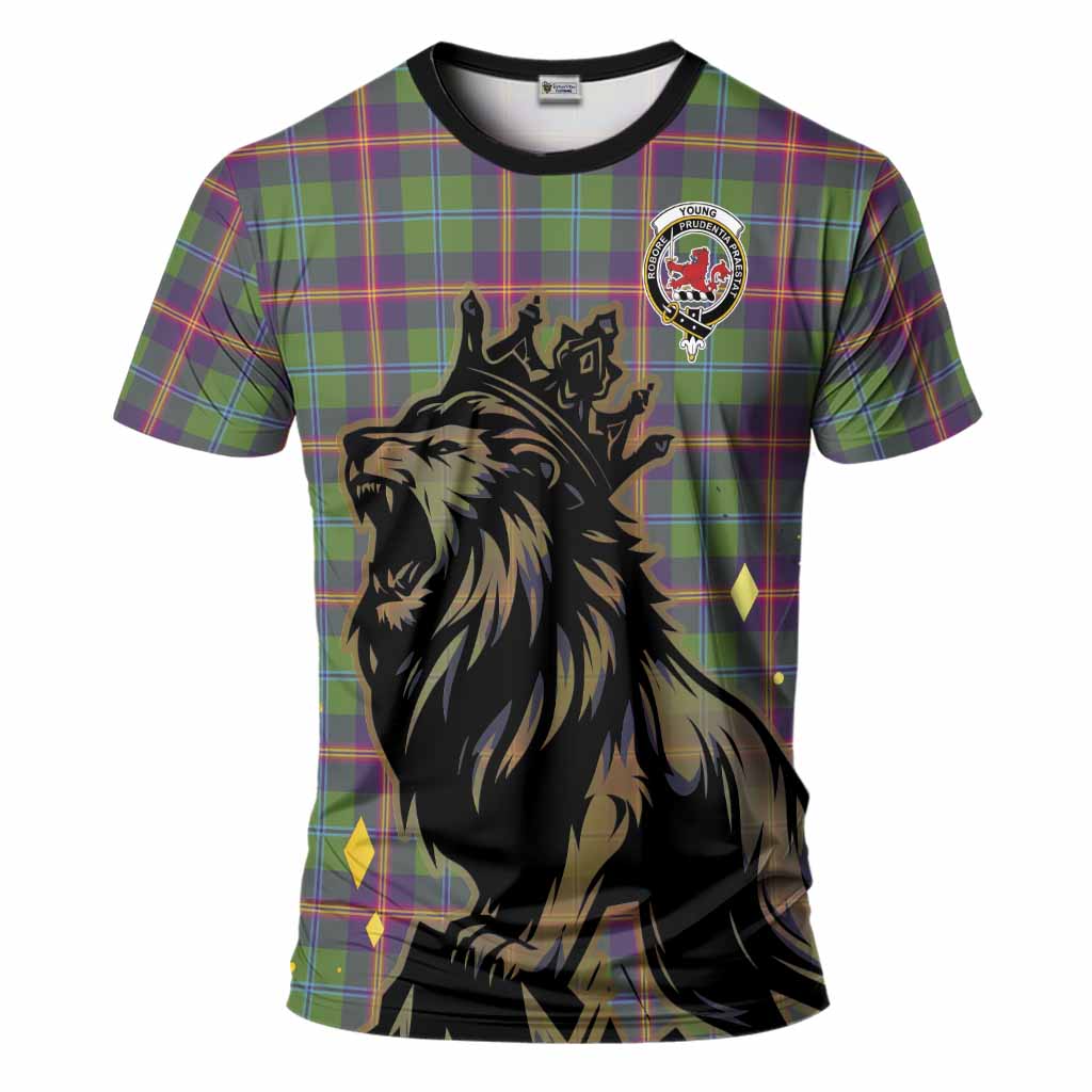Young Tartan Family Crest T-Shirt Crowned Lion Roaring