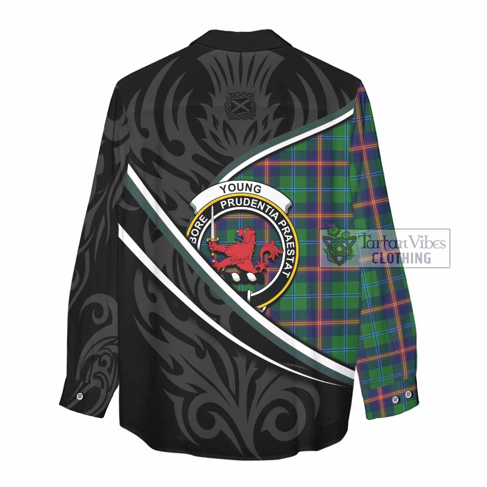 Young Tartan Family Crest Women Casual Shirt Celtic Scottish Thistle Floral - Tartan Vibes Clothing