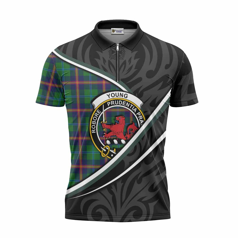 Young Tartan Family Crest Zipper Polo Shirt Celtic Scottish Thistle Floral - Tartan Vibes Clothing