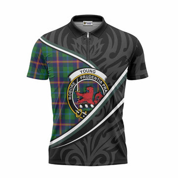 Young Tartan Family Crest Zipper Polo Shirt Celtic Scottish Thistle Floral