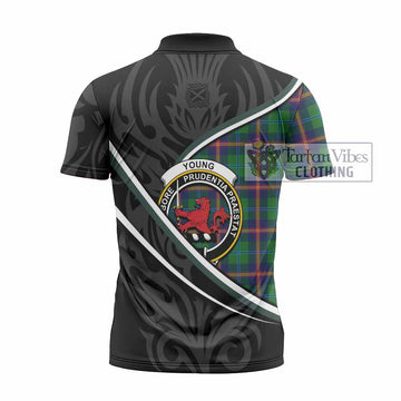 Young Tartan Family Crest Zipper Polo Shirt Celtic Scottish Thistle Floral
