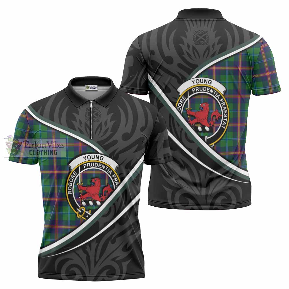 Young Tartan Family Crest Zipper Polo Shirt Celtic Scottish Thistle Floral - Tartan Vibes Clothing