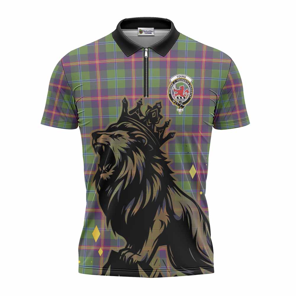 Young Tartan Family Crest Zipper Polo Shirt Crowned Lion Roaring
