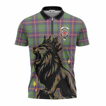 Young Tartan Family Crest Zipper Polo Shirt Crowned Lion Roaring