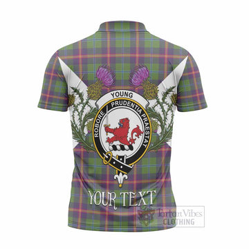 Young Tartan Family Crest Zipper Polo Shirt Scottish Burns Night Thistle Floral