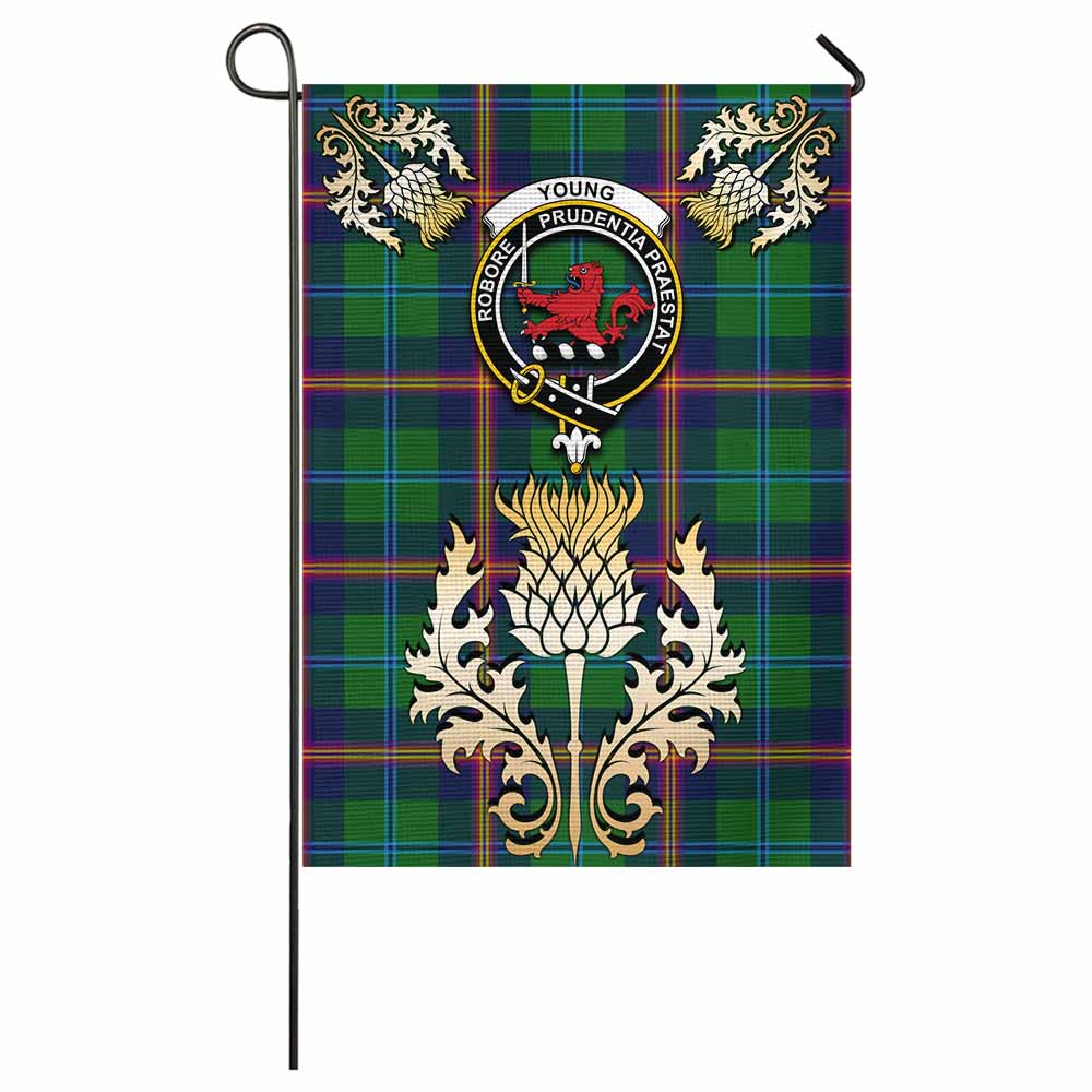 Young Tartan Garden Flag with Golden Regal Scottish Thistle Emblem - Tartan Vibes Clothing