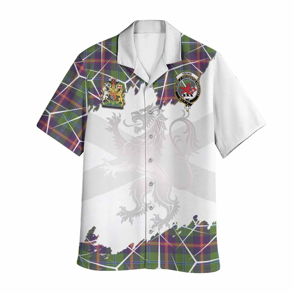 Young Tartan Hawaiian Shirt with Family Crest and Lion Rampant Grunge Style