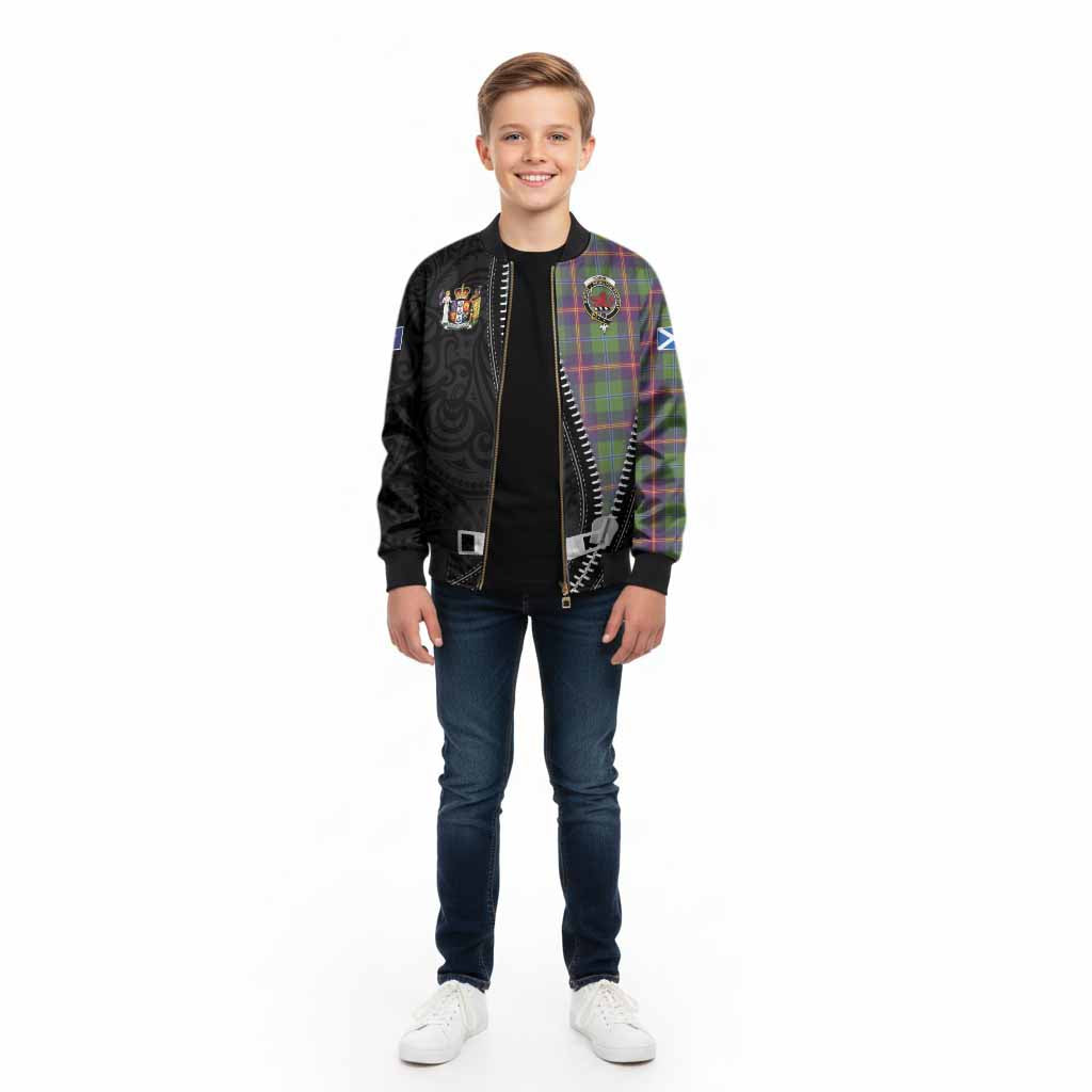 Young Tartan Kid Bomber Jacket New Zealand Pattern Unique Zipper Stylized