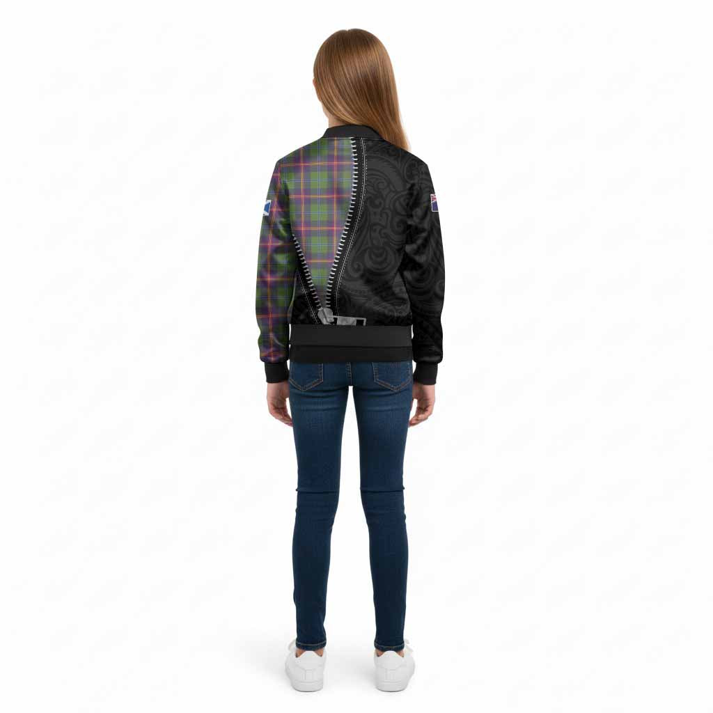 Young Tartan Kid Bomber Jacket New Zealand Pattern Unique Zipper Stylized