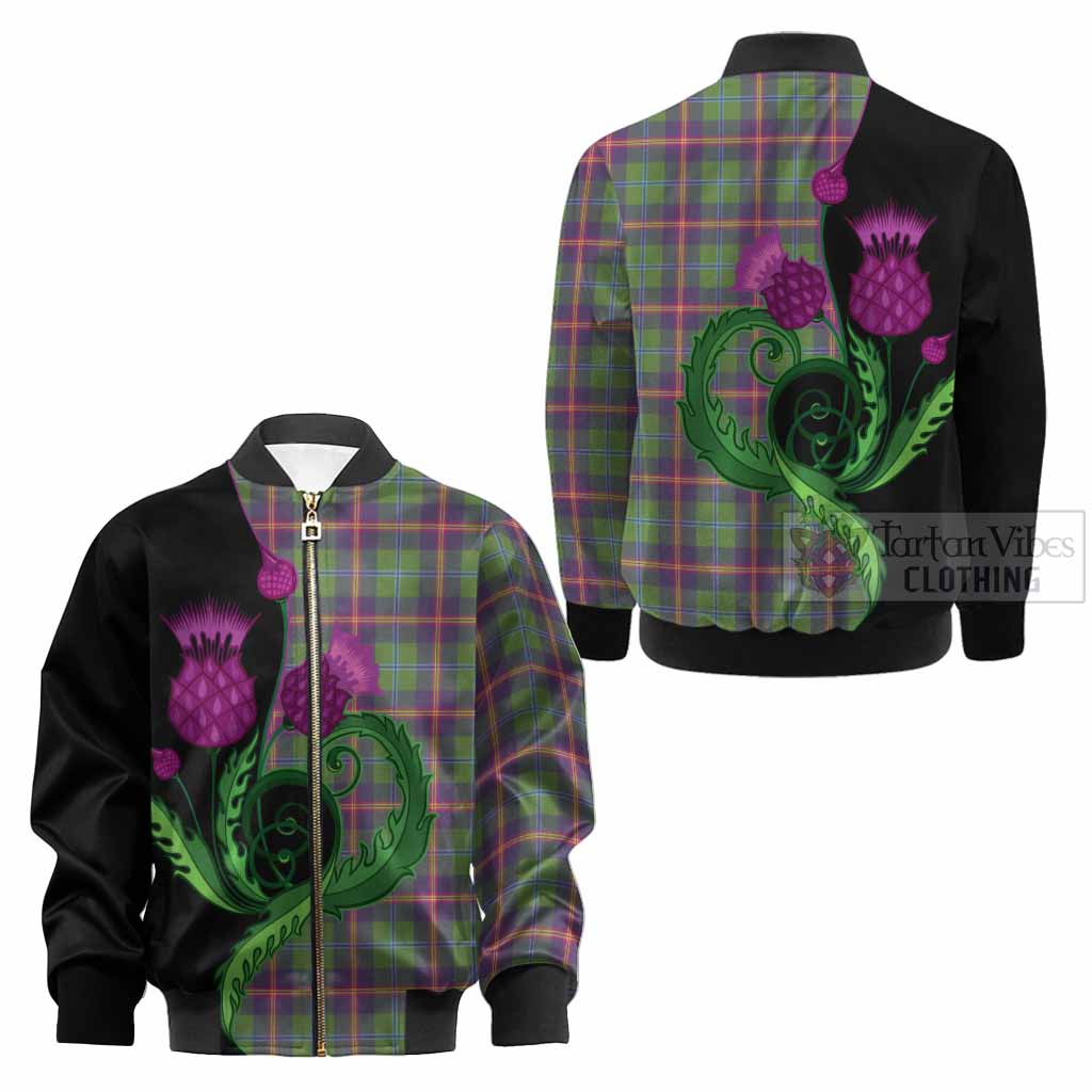Young Tartan Kid Bomber Jacket Traditional Scottish Thistle