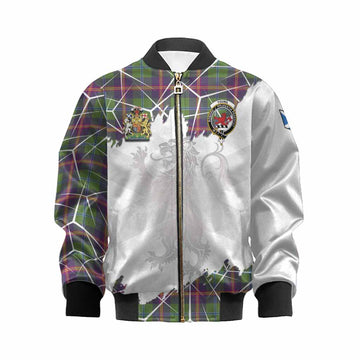 Young Tartan Kid Bomber Jacket with Family Crest and Lion Rampant Grunge Style