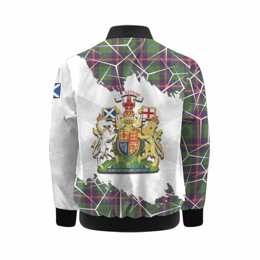 Young Tartan Kid Bomber Jacket with Family Crest and Lion Rampant Grunge Style
