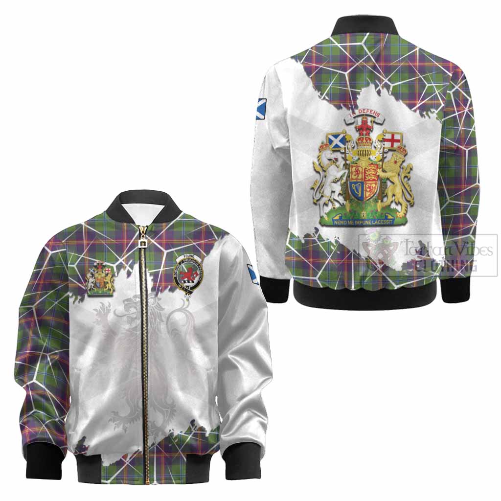 Young Tartan Kid Bomber Jacket with Family Crest and Lion Rampant Grunge Style
