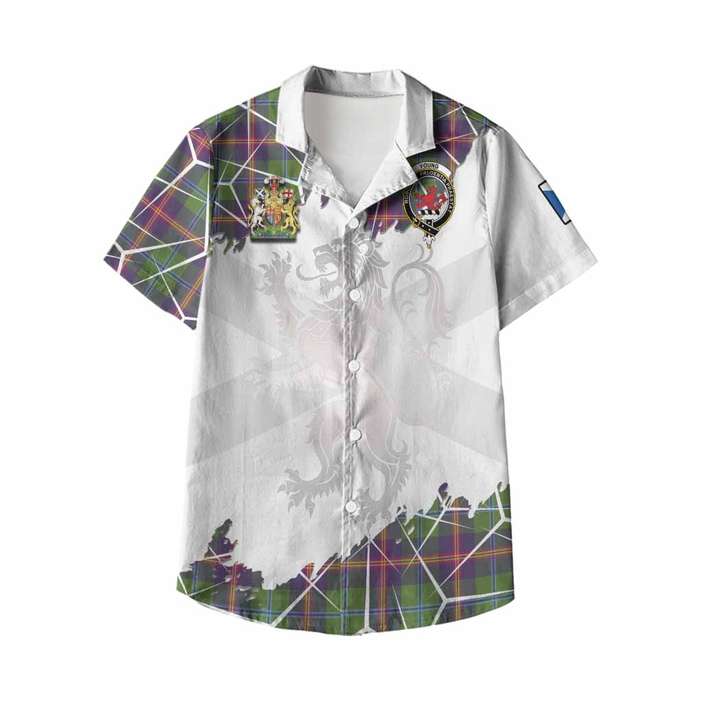 Young Tartan Kid Hawaiian Shirt with Family Crest and Lion Rampant Grunge Style