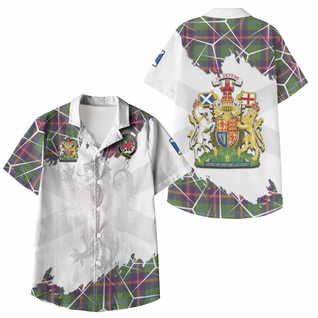 Young Tartan Kid Hawaiian Shirt with Family Crest and Lion Rampant Grunge Style