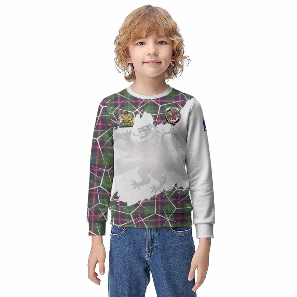 Young Tartan Kid Knitted Sweatshirt with Family Crest and Lion Rampant Grunge Style
