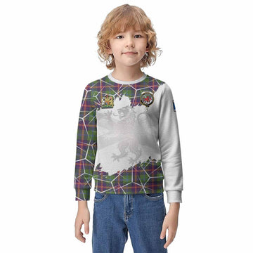 Young Tartan Kid Knitted Sweatshirt with Family Crest and Lion Rampant Grunge Style