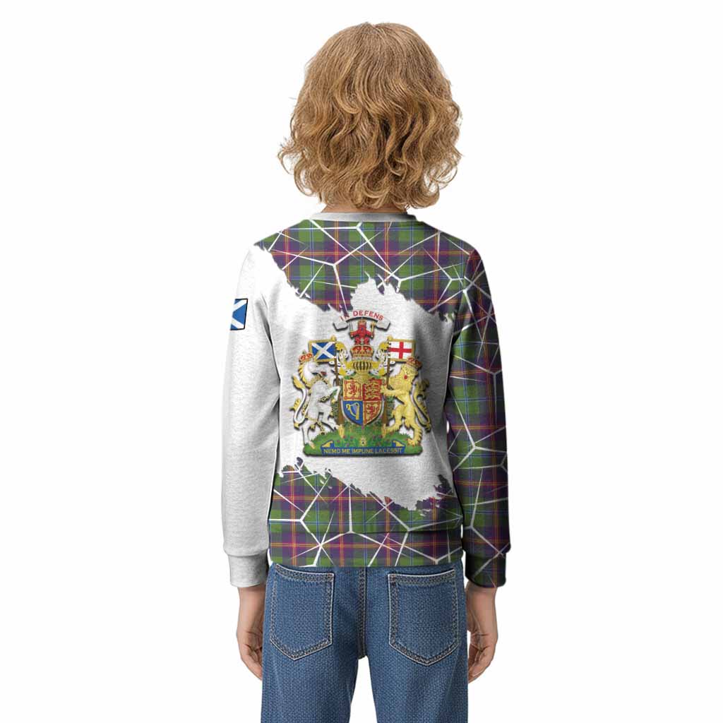 Young Tartan Kid Knitted Sweatshirt with Family Crest and Lion Rampant Grunge Style