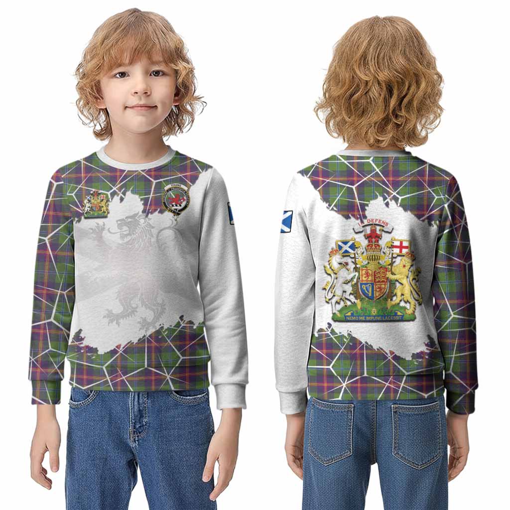 Young Tartan Kid Knitted Sweatshirt with Family Crest and Lion Rampant Grunge Style