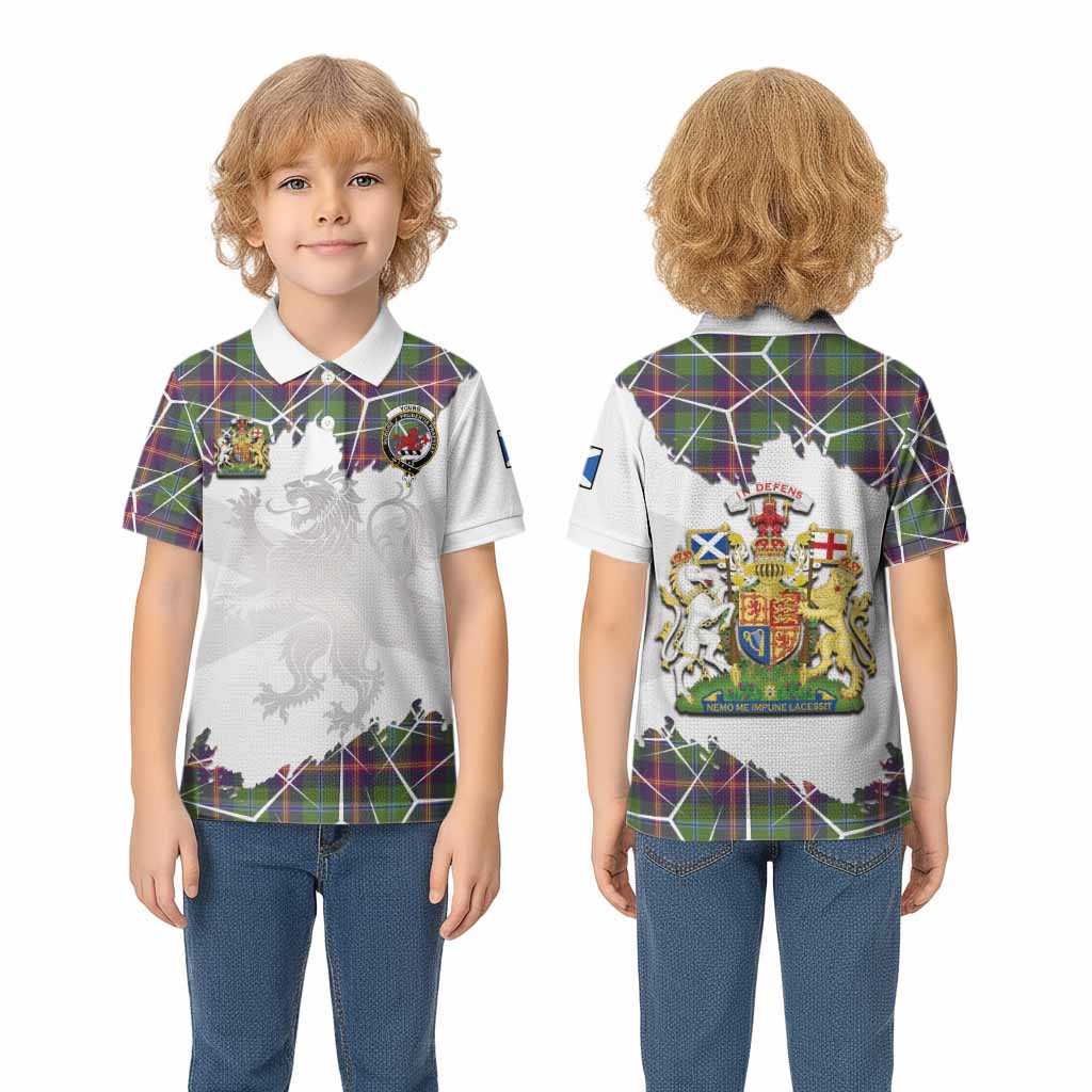 Young Tartan Kid Polo Shirt with Family Crest and Lion Rampant Grunge Style