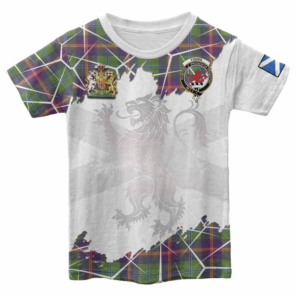 Young Tartan Kid T-shirt with Family Crest and Lion Rampant Grunge Style