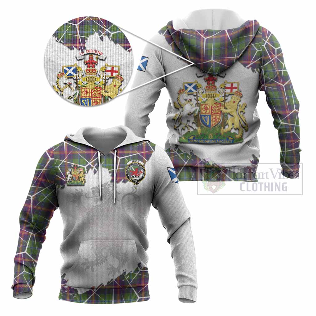 Young Tartan Knitted Hoodie with Family Crest and Lion Rampant Grunge Style