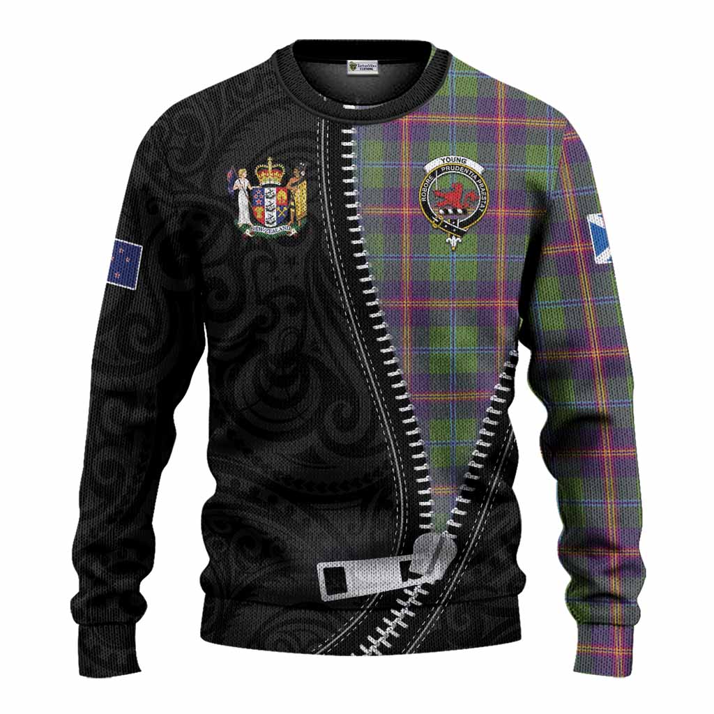Young Tartan Knitted Sweater New Zealand Pattern Unique Zipper Stylized