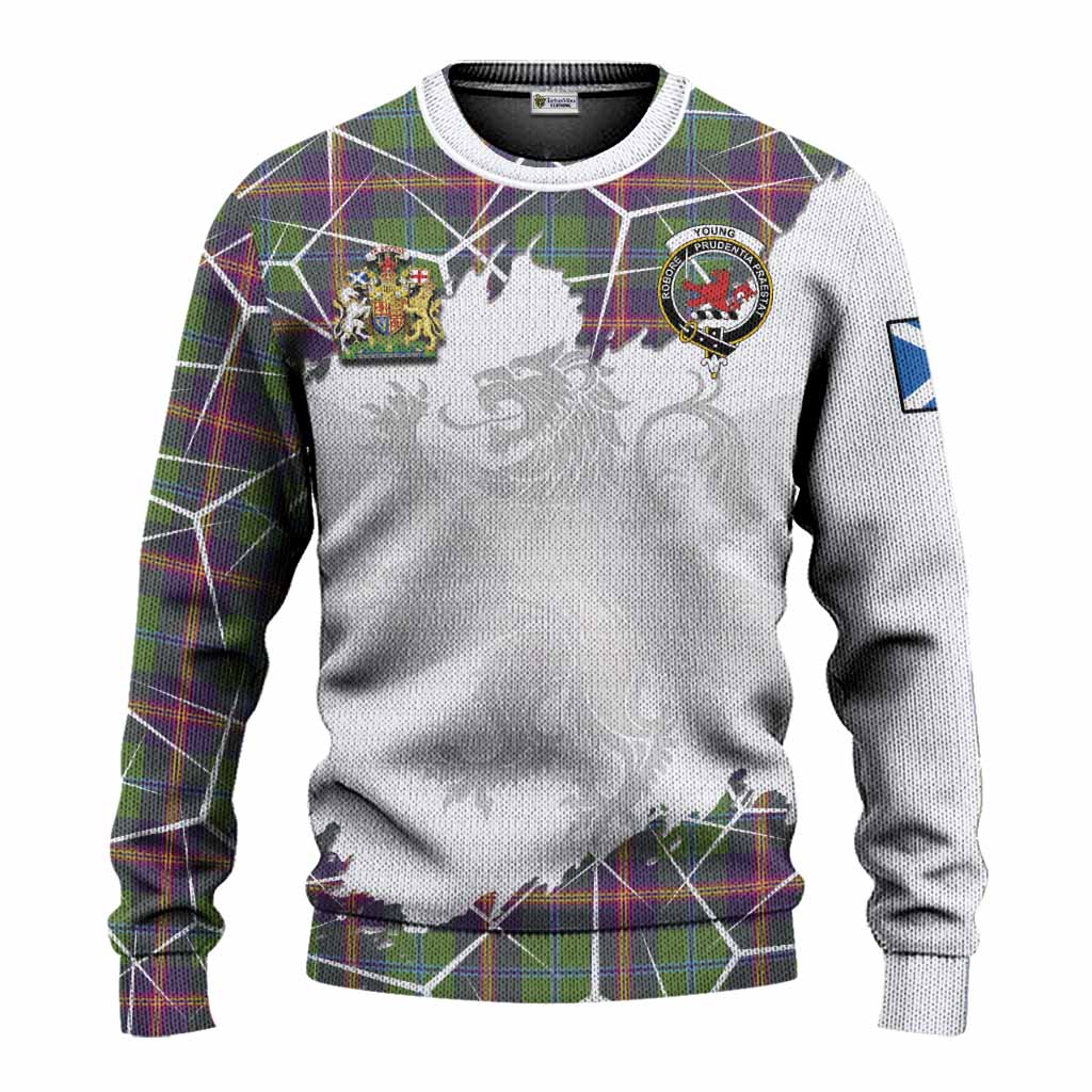 Young Tartan Knitted Sweater with Family Crest and Lion Rampant Grunge Style