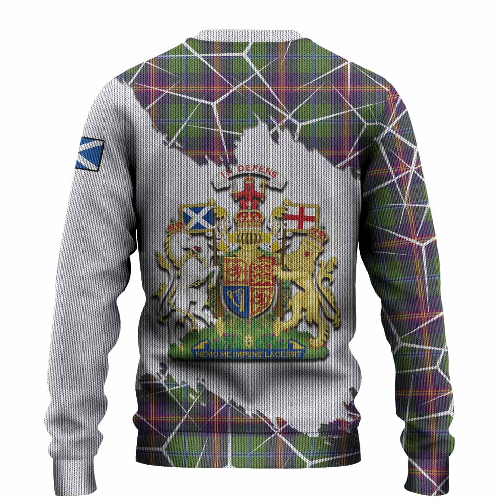 Young Tartan Knitted Sweater with Family Crest and Lion Rampant Grunge Style