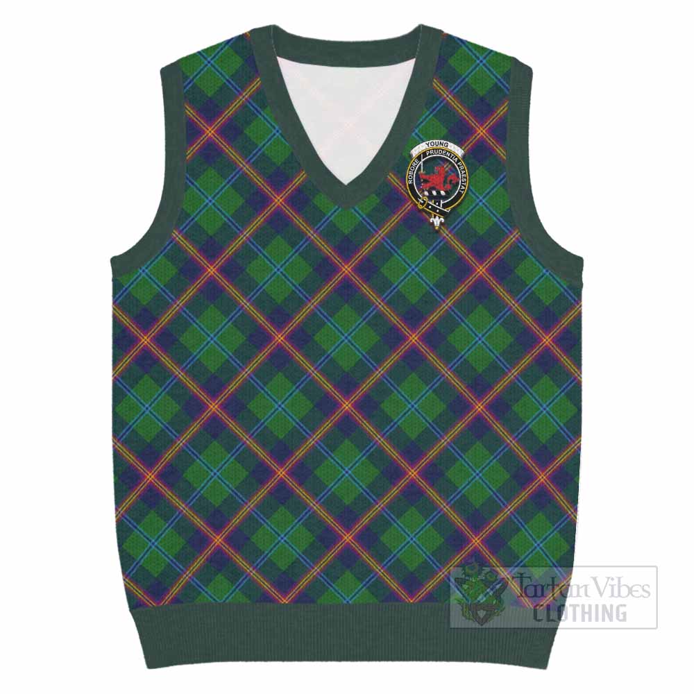 Young Tartan Knitted V-Neck Vest with Family Crest Cross Style