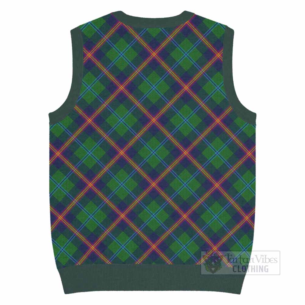 Young Tartan Knitted V-Neck Vest with Family Crest Cross Style
