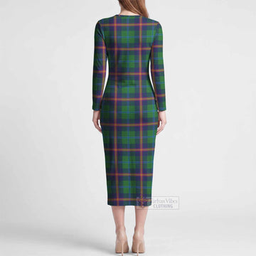 Young Tartan Long Sleeve Bodycon Midi Dress