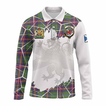 Young Tartan Long Sleeve Polo Shirt with Family Crest and Lion Rampant Grunge Style