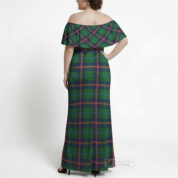 Young Tartan Off Shoulder Ruffle Maxi Dress
