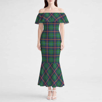 Young Tartan Off Shoulder Ruffle Mermaid Maxi Dress
