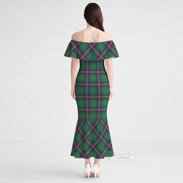 Young Tartan Off Shoulder Ruffle Mermaid Maxi Dress